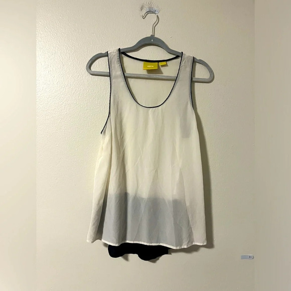 Maeve by Anthropology White and Black 100% Silk Tank sheer Size 14 Colorblock - Picture 1 of 5